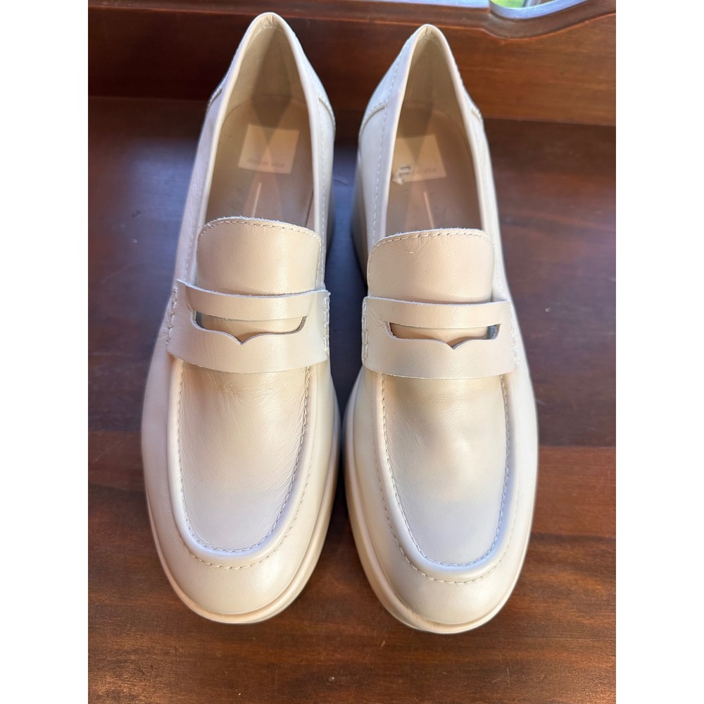 Dolce Vita Women 9.5 Cream Leather Platform Penny Loafers Chunky Block Heel Shoe